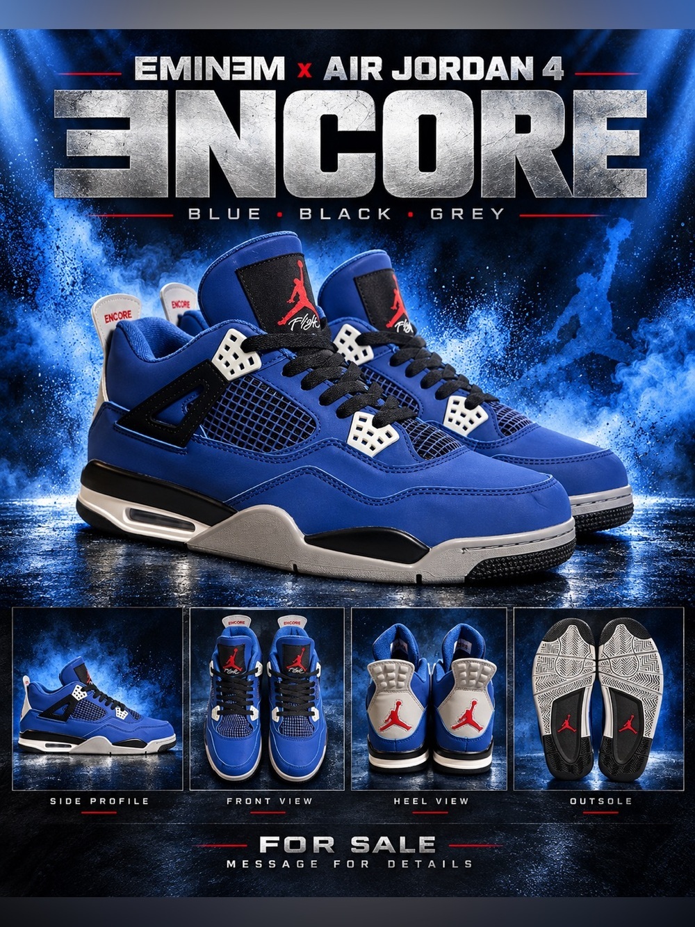 Eminem x Air Jordan 4 "Encore" colorway “Ultra-Rare”🔥🔥🔥New! Size: 12 - Picture 1 of 11